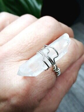 Raw Clear Quartz Crystal Wire Wrap Ring 7.5
